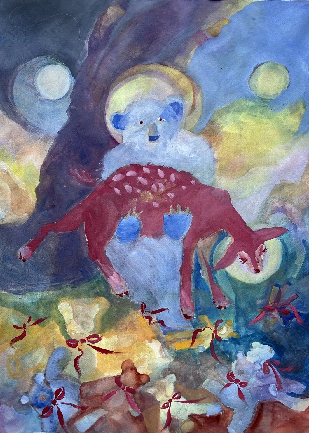 Blue Buddha Bear Carries Bambi